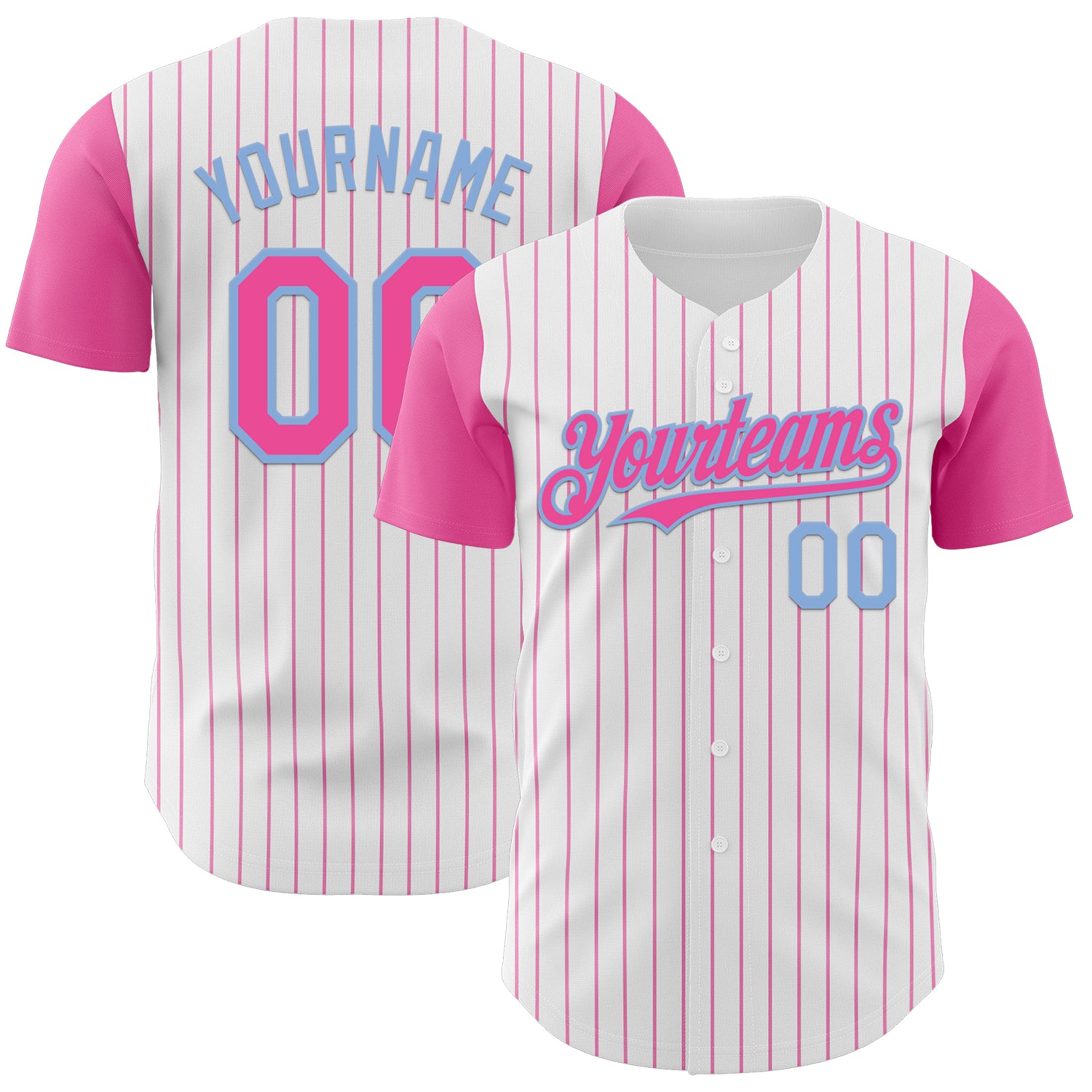 Custom White Pink Pinstripe Light Blue Authentic Two Tone Baseball Jersey