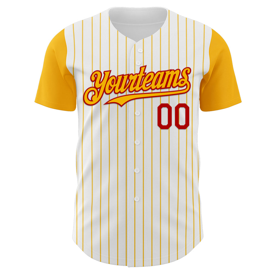 Custom White Gold Pinstripe Red Authentic Two Tone Baseball Jersey