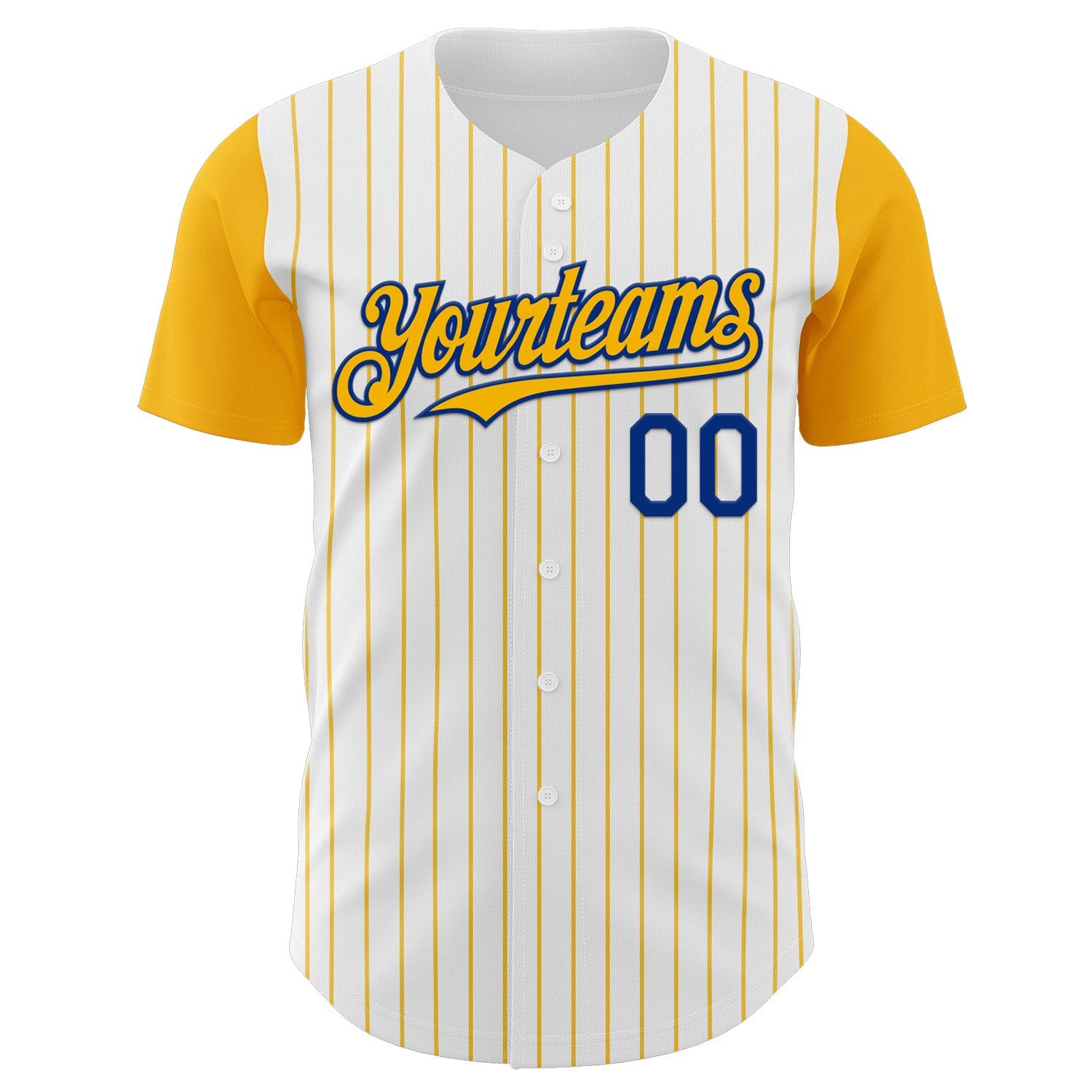Custom White Gold Pinstripe Royal Authentic Two Tone Baseball Jersey