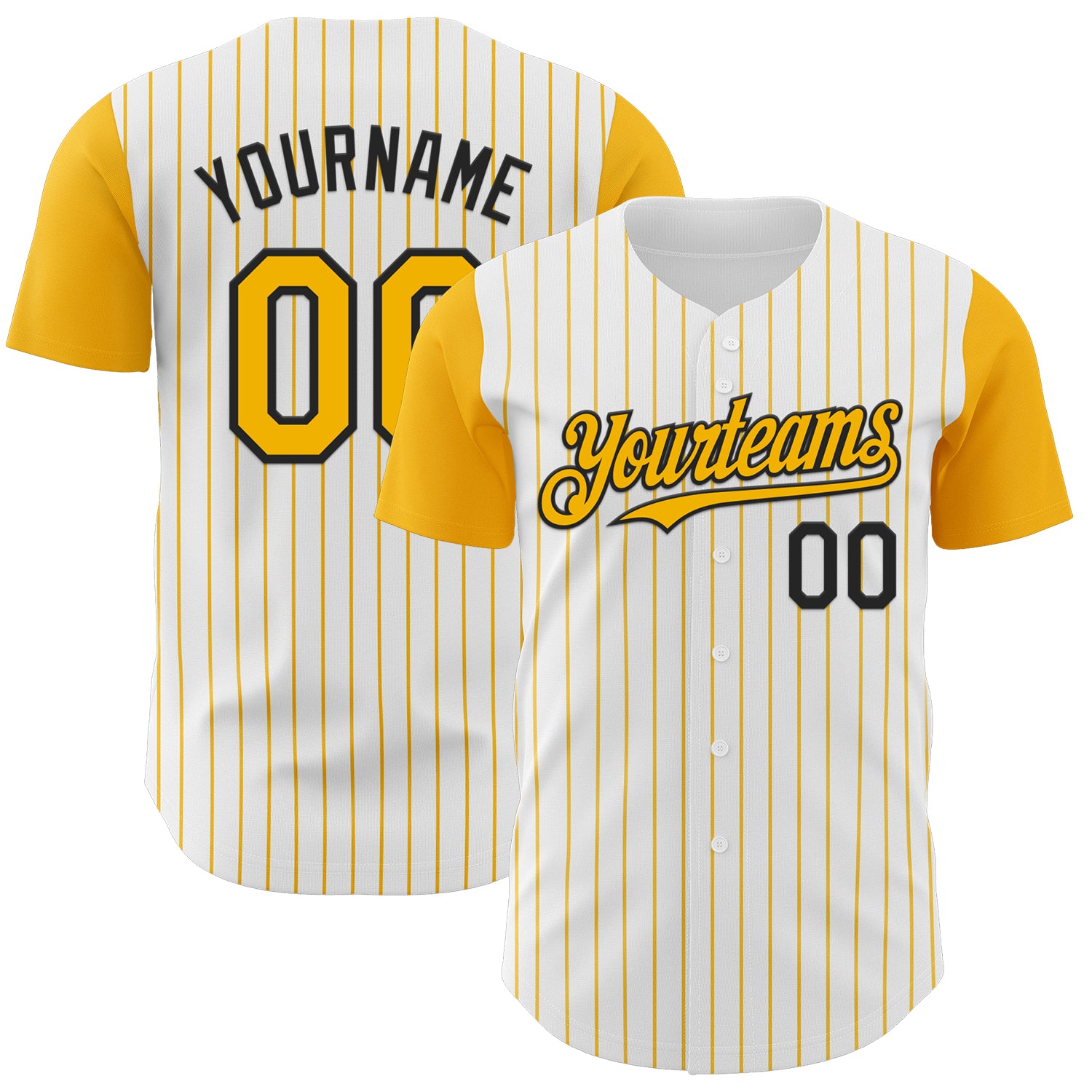 Custom White Gold Pinstripe Black Authentic Two Tone Baseball Jersey