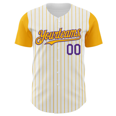 Custom White Gold Pinstripe Purple Authentic Two Tone Baseball Jersey
