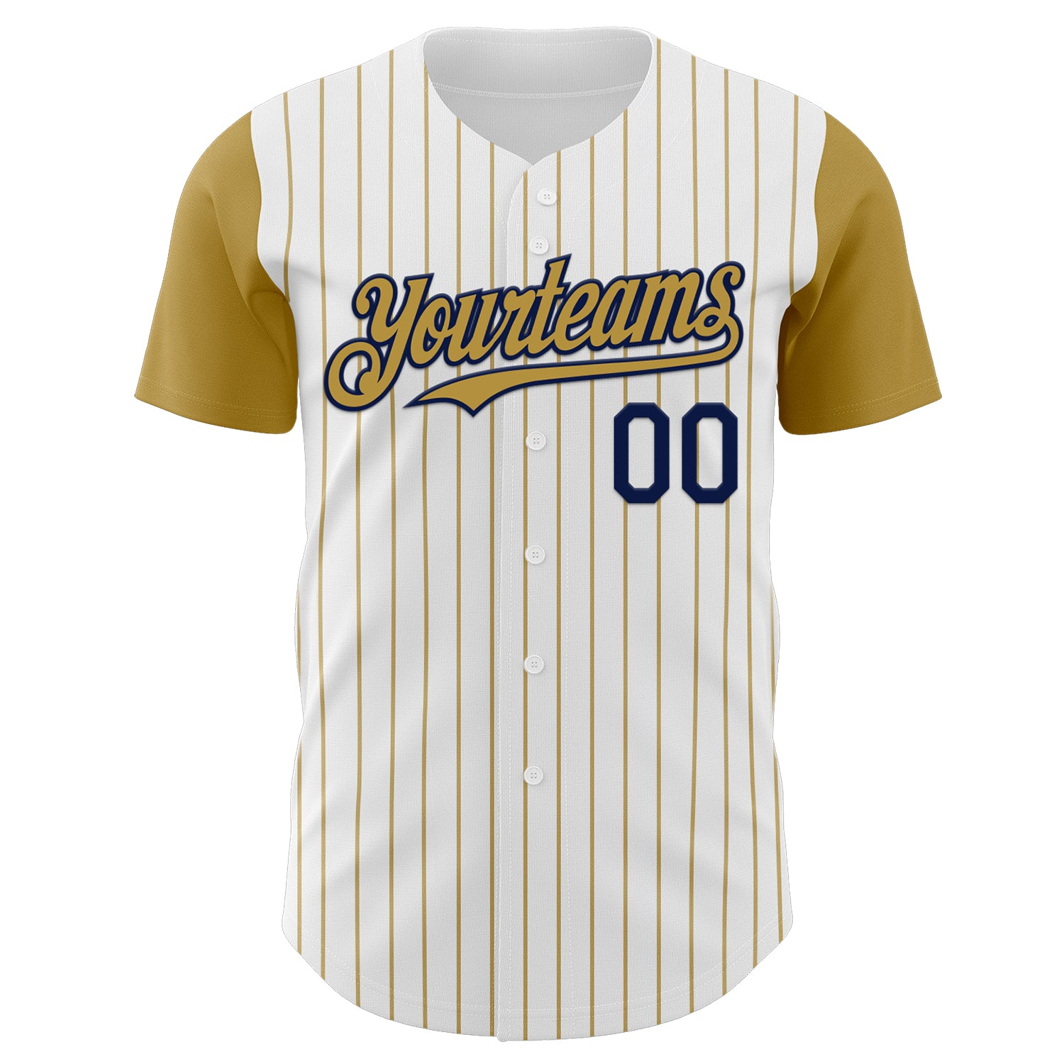 Custom White Old Gold Pinstripe Navy Authentic Two Tone Baseball Jersey