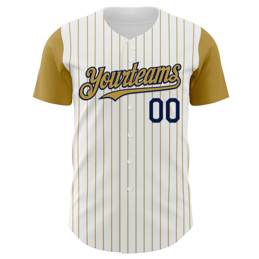 Custom White Old Gold Pinstripe Navy Authentic Two Tone Baseball Jersey