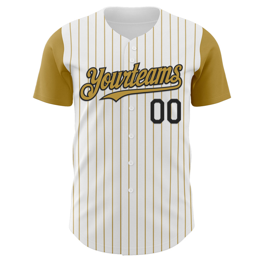Custom White Old Gold Pinstripe Black Authentic Two Tone Baseball Jersey