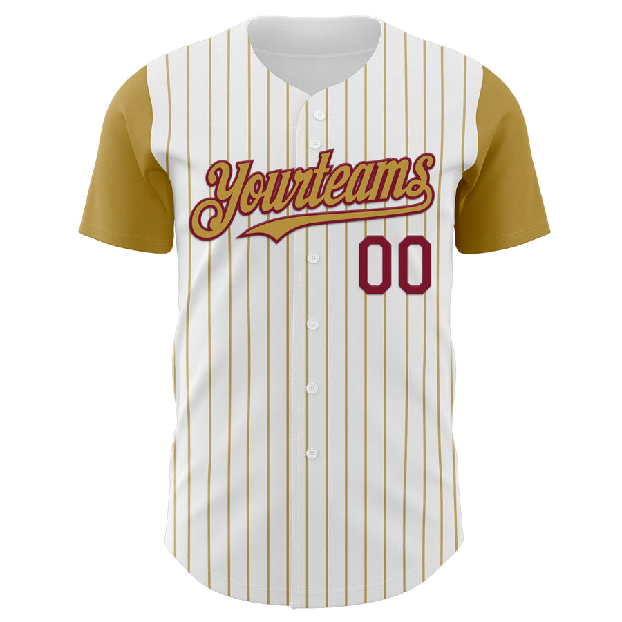 Custom White Old Gold Pinstripe Crimson Authentic Two Tone Baseball Jersey