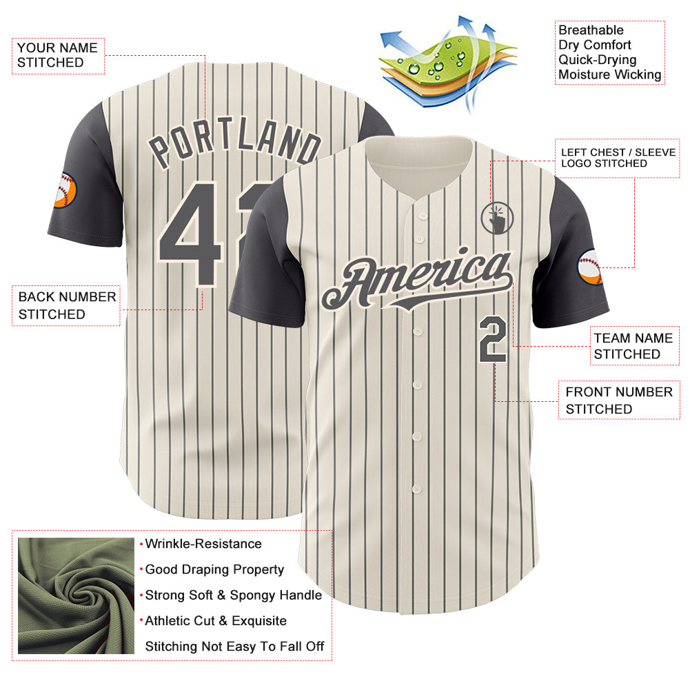 Custom Cream Steel Gray Pinstripe Steel Gray Authentic Two Tone Baseball Jersey