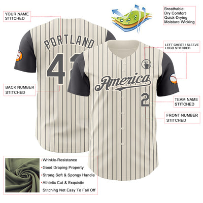 Custom Cream Steel Gray Pinstripe Steel Gray Authentic Two Tone Baseball Jersey