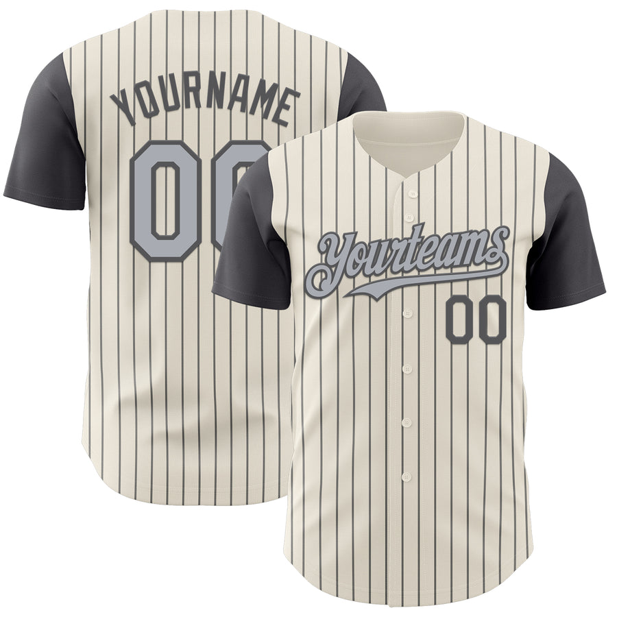 Custom Cream Steel Gray Pinstripe Gray Authentic Two Tone Baseball Jersey