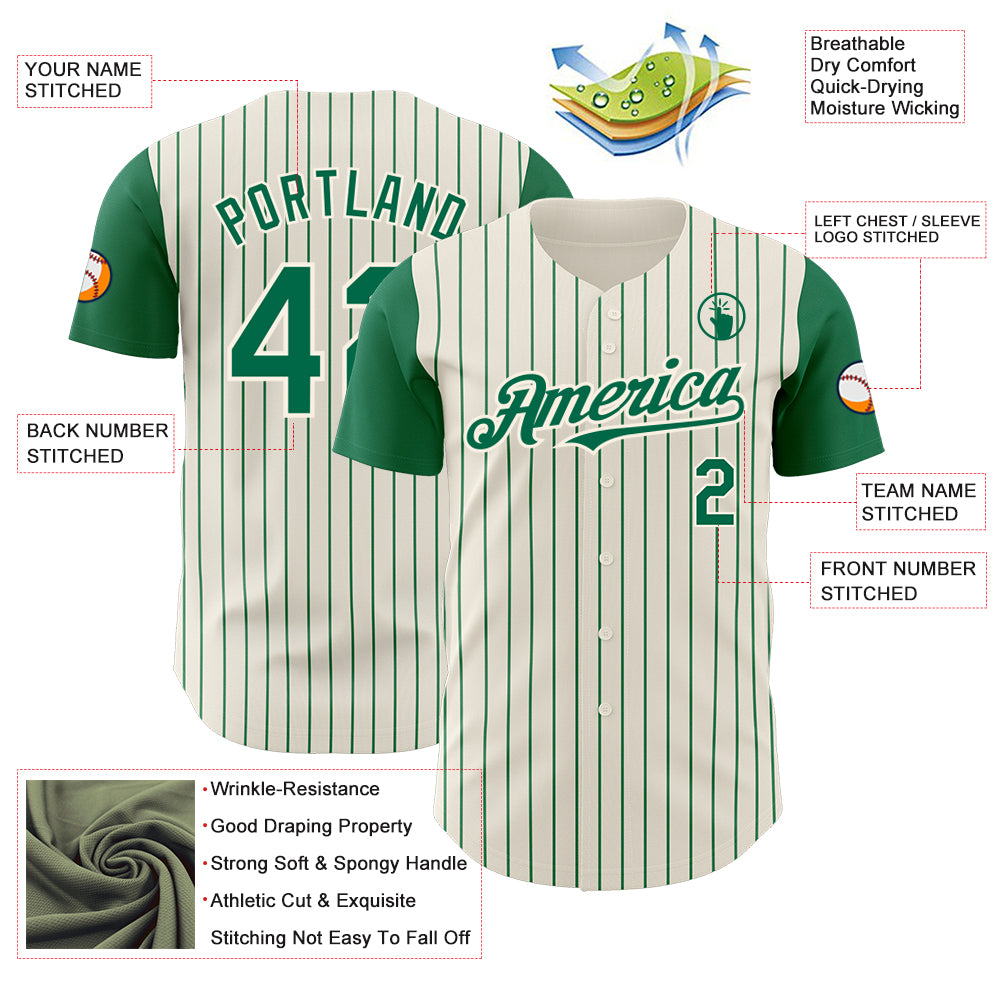 Custom Cream Kelly Green Pinstripe Kelly Green Authentic Two Tone Baseball Jersey