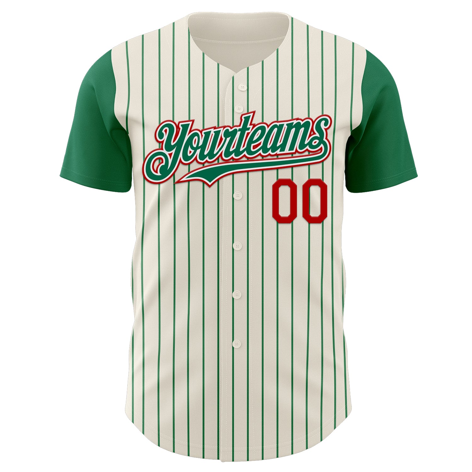 Custom Cream Kelly Green Pinstripe White-Red Authentic Two Tone Baseball Jersey