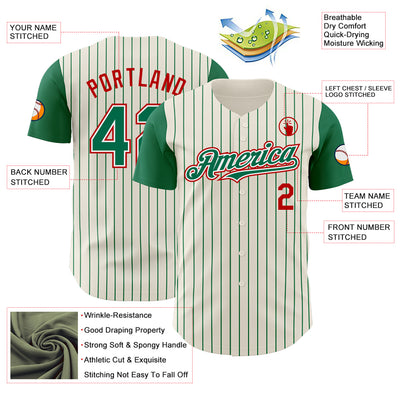 Custom Cream Kelly Green Pinstripe White-Red Authentic Two Tone Baseball Jersey
