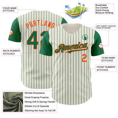 Custom Cream Kelly Green Pinstripe Orange Authentic Two Tone Baseball Jersey