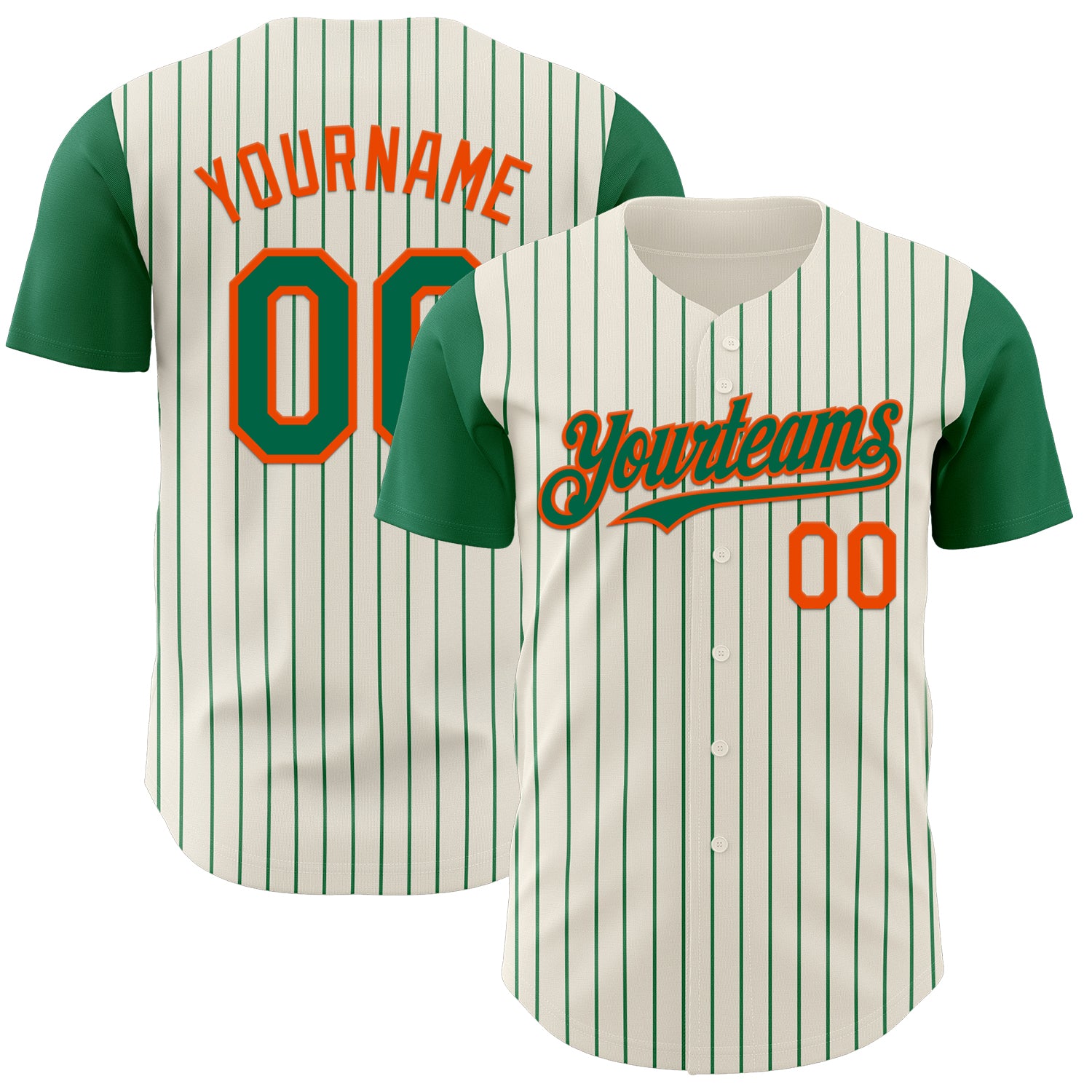 Custom Cream Kelly Green Pinstripe Orange Authentic Two Tone Baseball Jersey