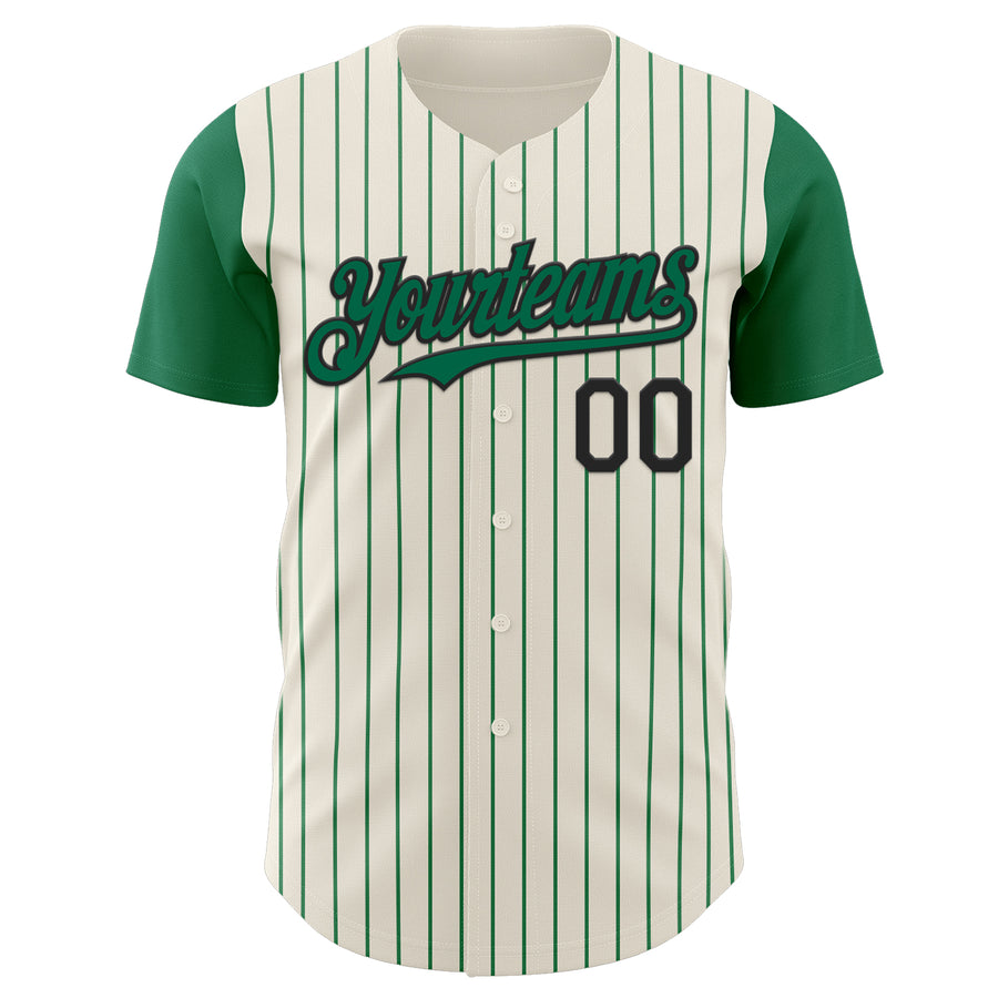 Custom Cream Kelly Green Pinstripe Black Authentic Two Tone Baseball Jersey