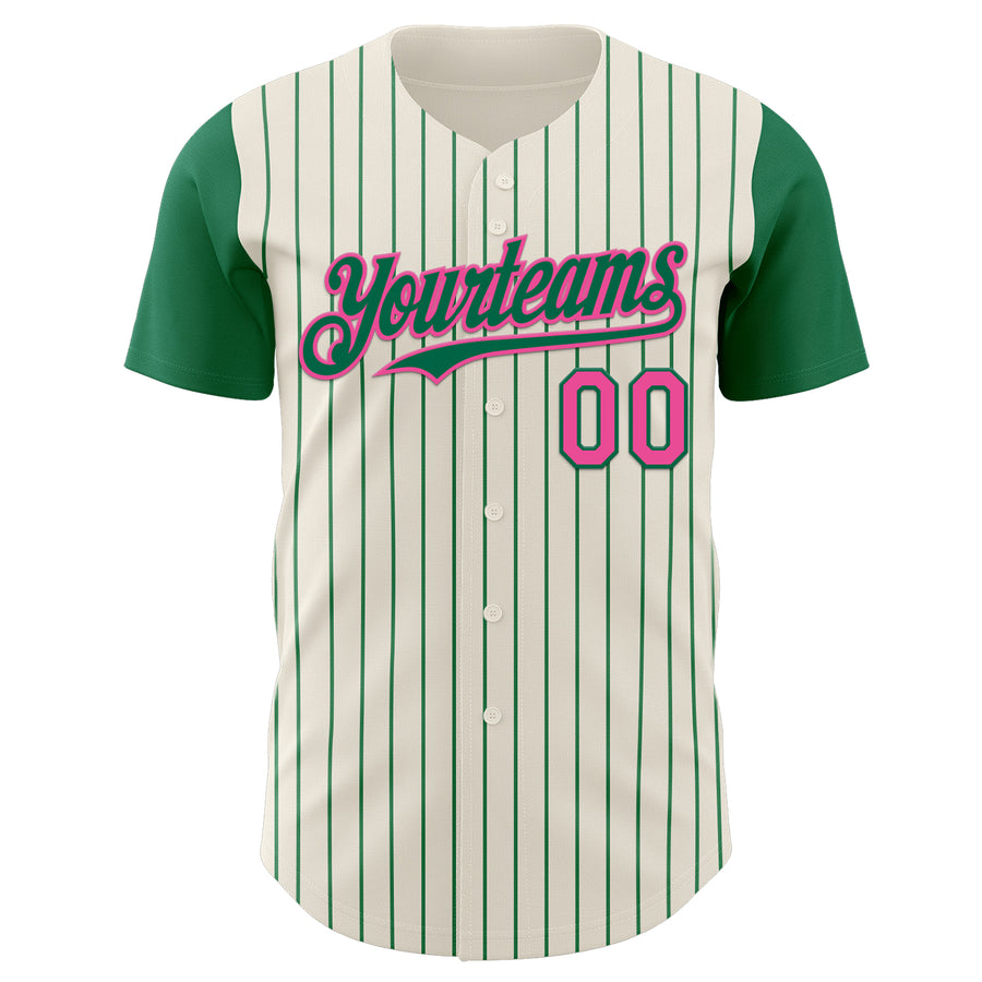 Custom Cream Kelly Green Pinstripe Pink Authentic Two Tone Baseball Jersey