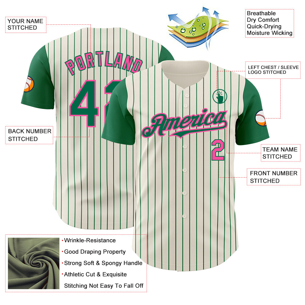 Custom Cream Kelly Green Pinstripe Pink Authentic Two Tone Baseball Jersey