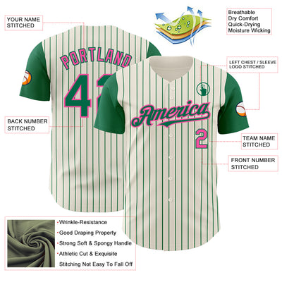 Custom Cream Kelly Green Pinstripe Pink Authentic Two Tone Baseball Jersey