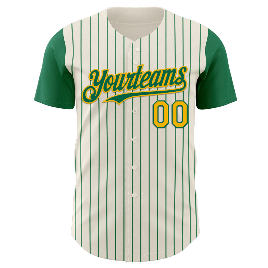 Custom Cream Kelly Green Pinstripe Gold Authentic Two Tone Baseball Jersey
