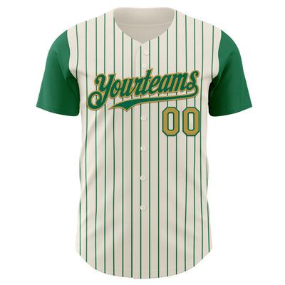 Custom Cream Kelly Green Pinstripe Old Gold Authentic Two Tone Baseball Jersey