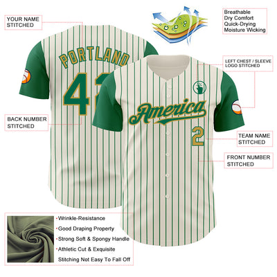 Custom Cream Kelly Green Pinstripe Old Gold Authentic Two Tone Baseball Jersey