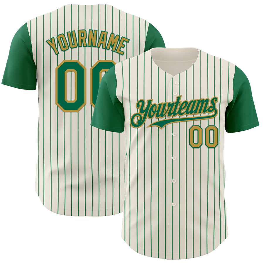 Custom Cream Kelly Green Pinstripe Old Gold Authentic Two Tone Baseball Jersey