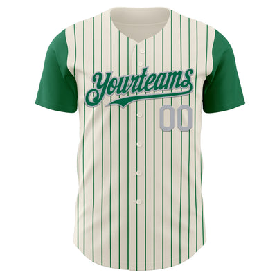 Custom Cream Kelly Green Pinstripe Gray Authentic Two Tone Baseball Jersey