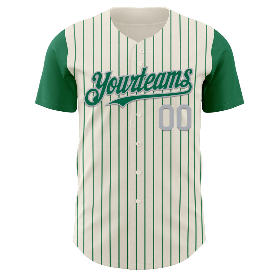 Custom Cream Kelly Green Pinstripe Gray Authentic Two Tone Baseball Jersey