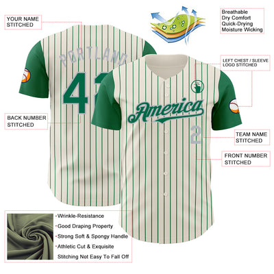 Custom Cream Kelly Green Pinstripe Gray Authentic Two Tone Baseball Jersey