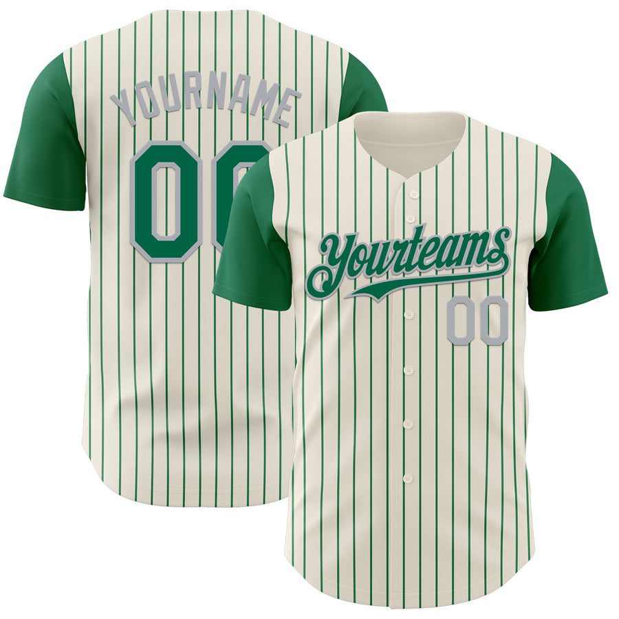Custom Cream Kelly Green Pinstripe Gray Authentic Two Tone Baseball Jersey