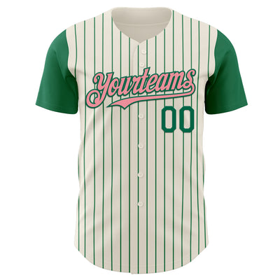 Custom Cream Kelly Green Pinstripe Medium Pink Authentic Two Tone Baseball Jersey