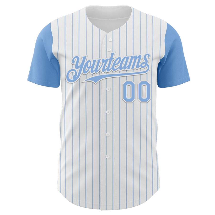 Custom White Light Blue Pinstripe Light Blue Authentic Two Tone Baseball Jersey