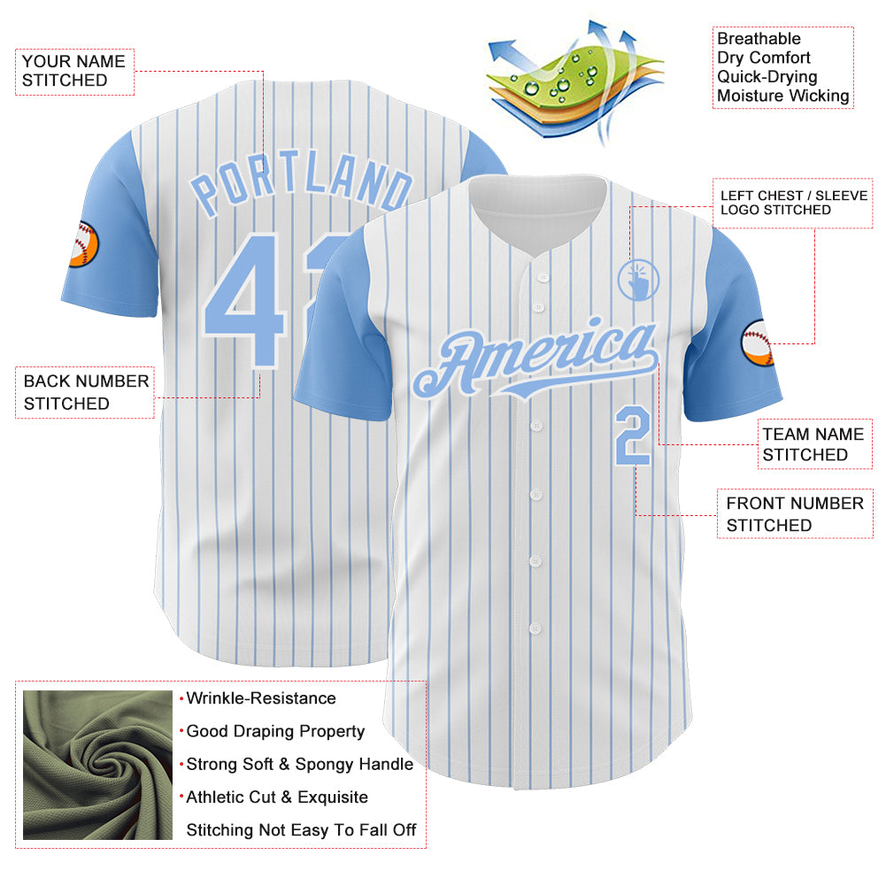 Custom White Light Blue Pinstripe Light Blue Authentic Two Tone Baseball Jersey