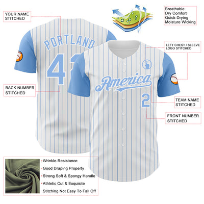 Custom White Light Blue Pinstripe Light Blue Authentic Two Tone Baseball Jersey