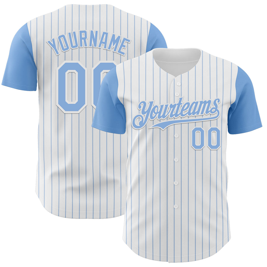Custom White Light Blue Pinstripe Light Blue Authentic Two Tone Baseball Jersey