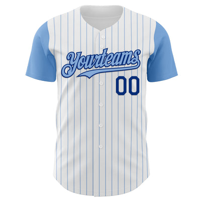 Custom White Light Blue Pinstripe Royal Authentic Two Tone Baseball Jersey