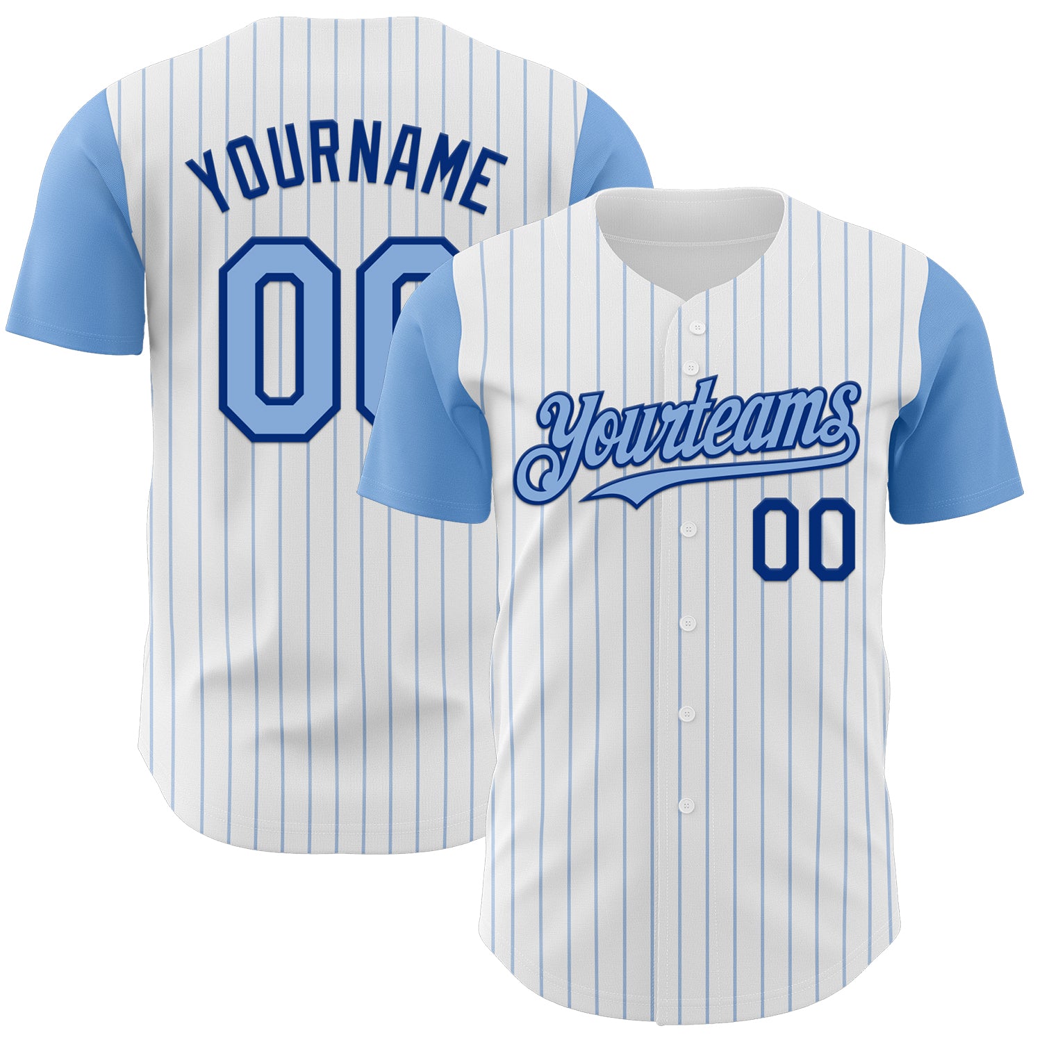 Custom White Light Blue Pinstripe Royal Authentic Two Tone Baseball Jersey