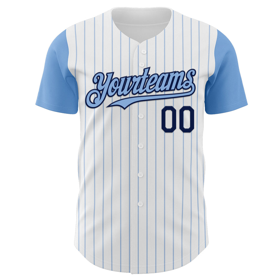 Custom White Light Blue Pinstripe Navy Authentic Two Tone Baseball Jersey