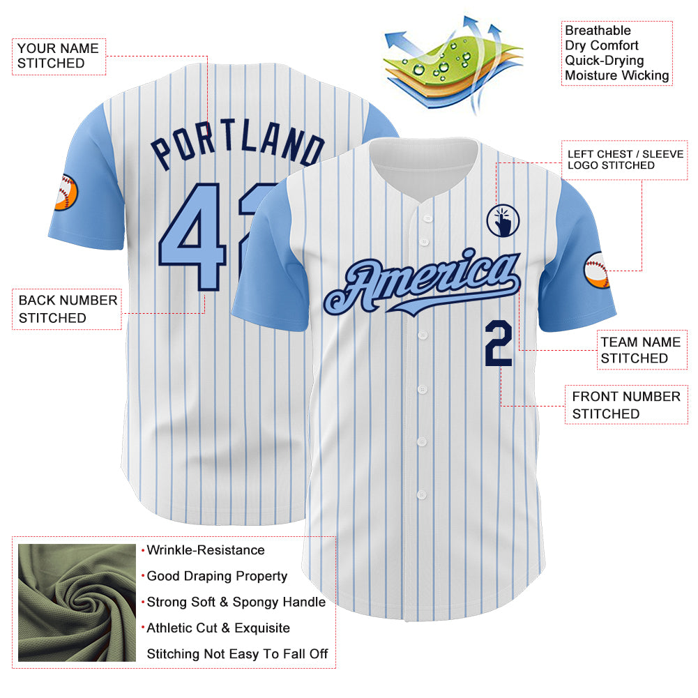 Custom White Light Blue Pinstripe Navy Authentic Two Tone Baseball Jersey
