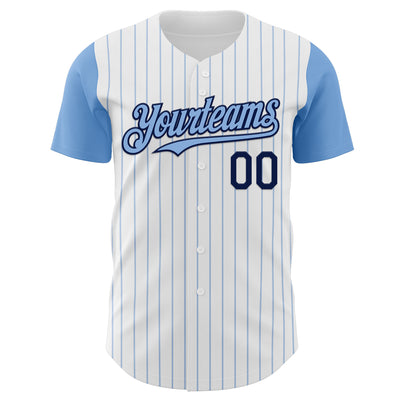 Custom White Light Blue Pinstripe Black Authentic Two Tone Baseball Jersey