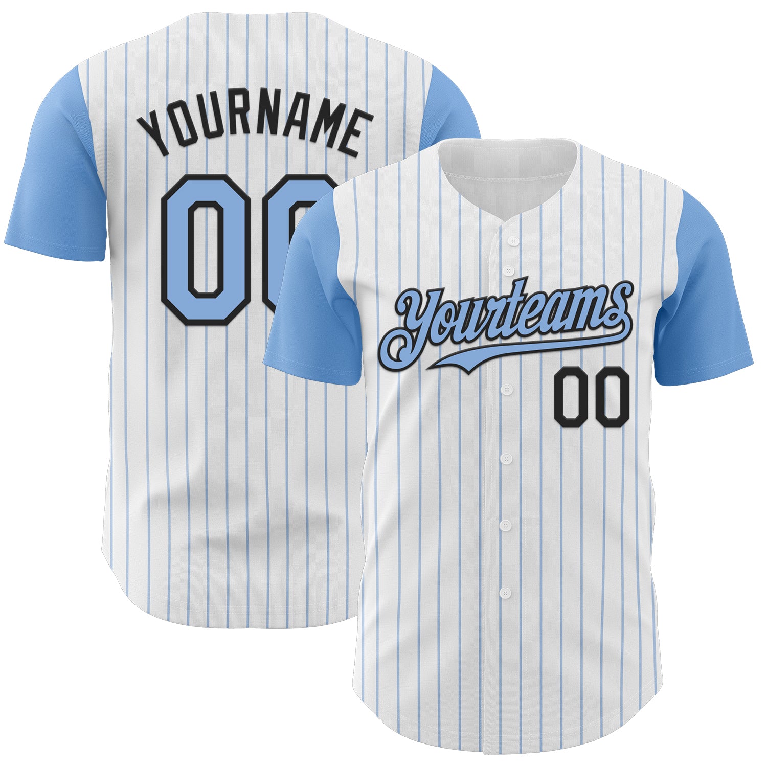 Custom White Light Blue Pinstripe Black Authentic Two Tone Baseball Jersey