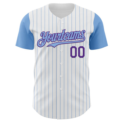 Custom White Light Blue Pinstripe Purple Authentic Two Tone Baseball Jersey
