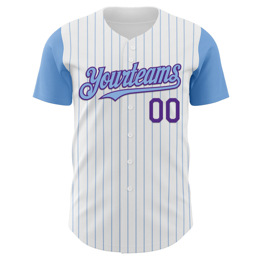 Custom White Light Blue Pinstripe Purple Authentic Two Tone Baseball Jersey