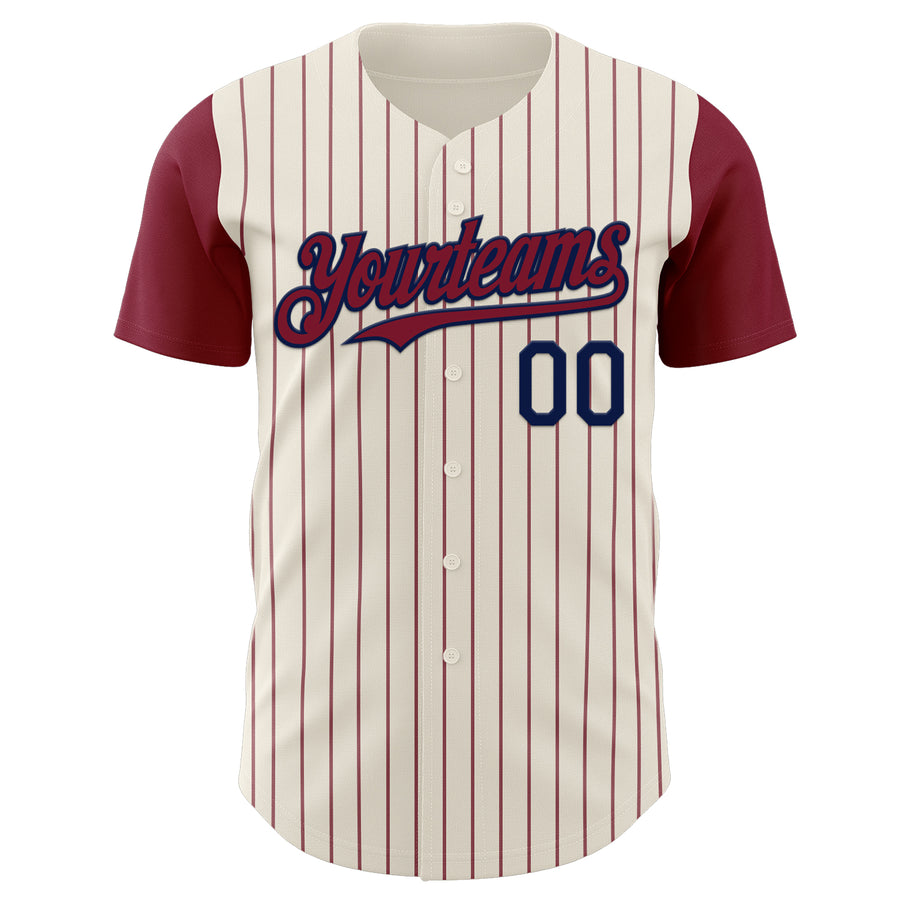 Custom Cream Crimson Pinstripe Navy Authentic Two Tone Baseball Jersey