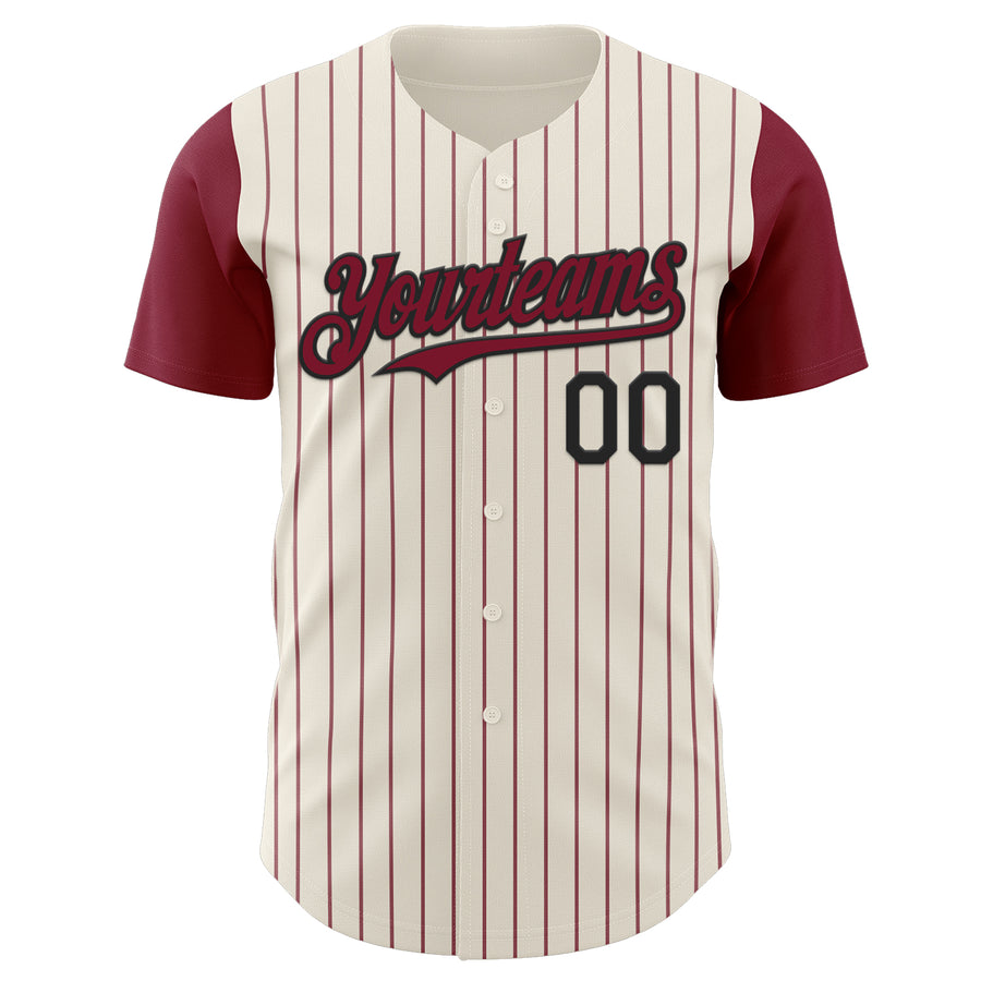Custom Cream Crimson Pinstripe Black Authentic Two Tone Baseball Jersey