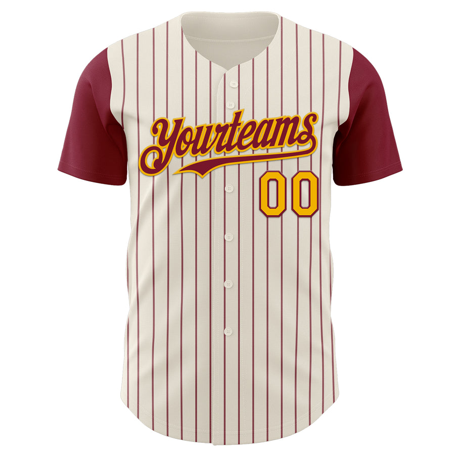 Custom Cream Crimson Pinstripe Gold Authentic Two Tone Baseball Jersey