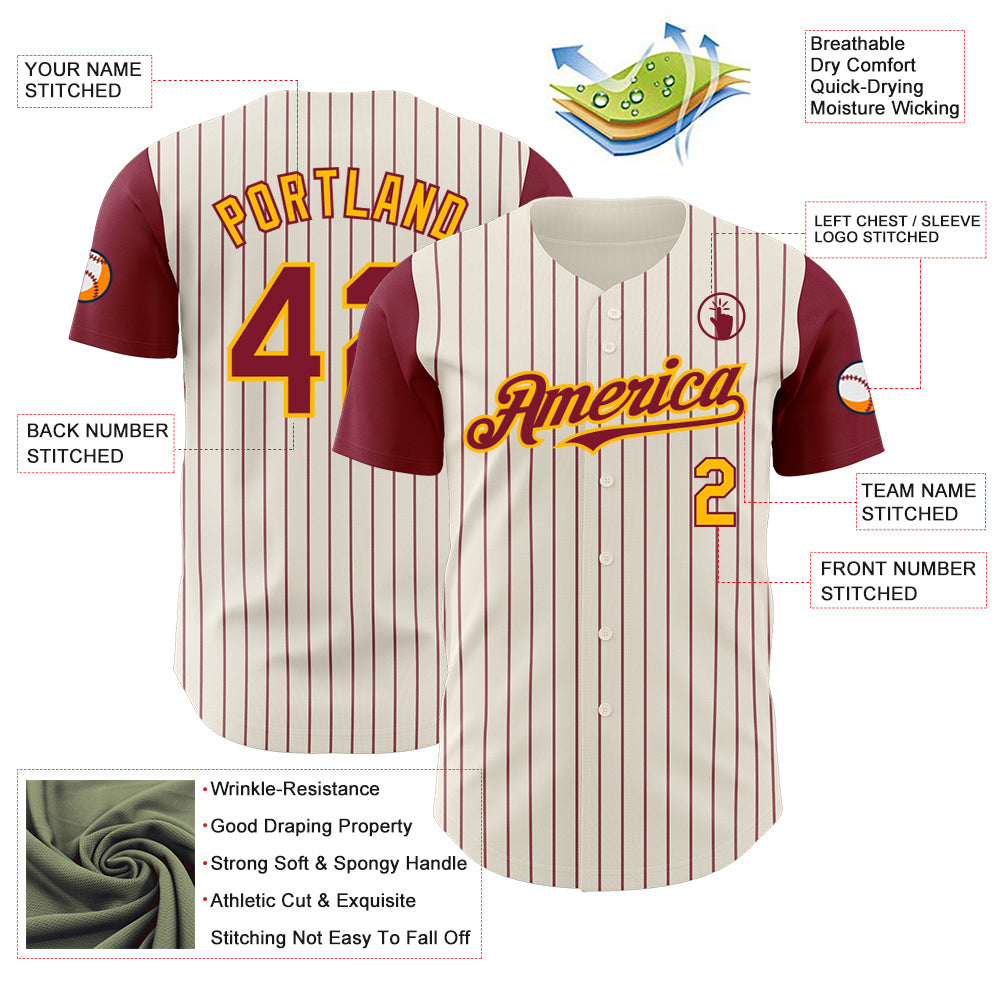 Custom Cream Crimson Pinstripe Gold Authentic Two Tone Baseball Jersey