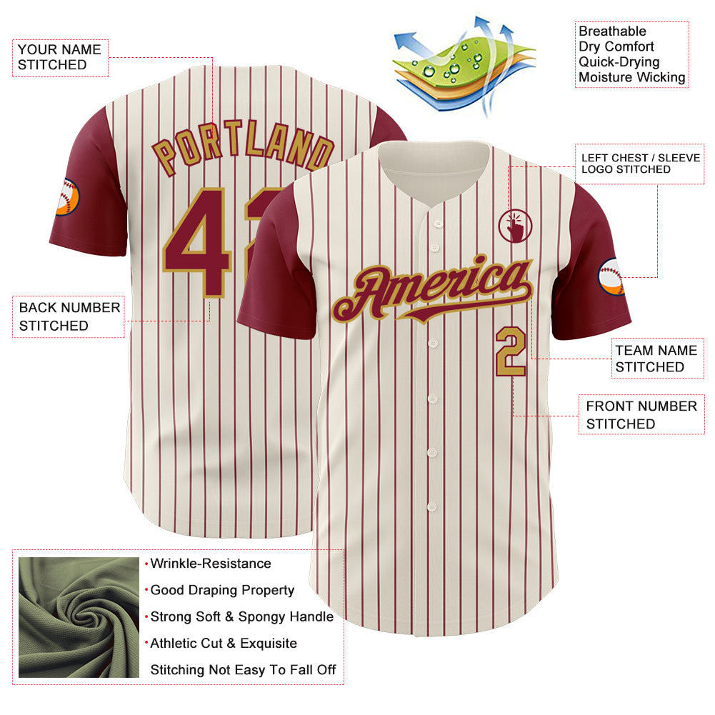 Custom Cream Crimson Pinstripe Old Gold Authentic Two Tone Baseball Jersey