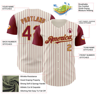 Custom Cream Crimson Pinstripe Old Gold Authentic Two Tone Baseball Jersey