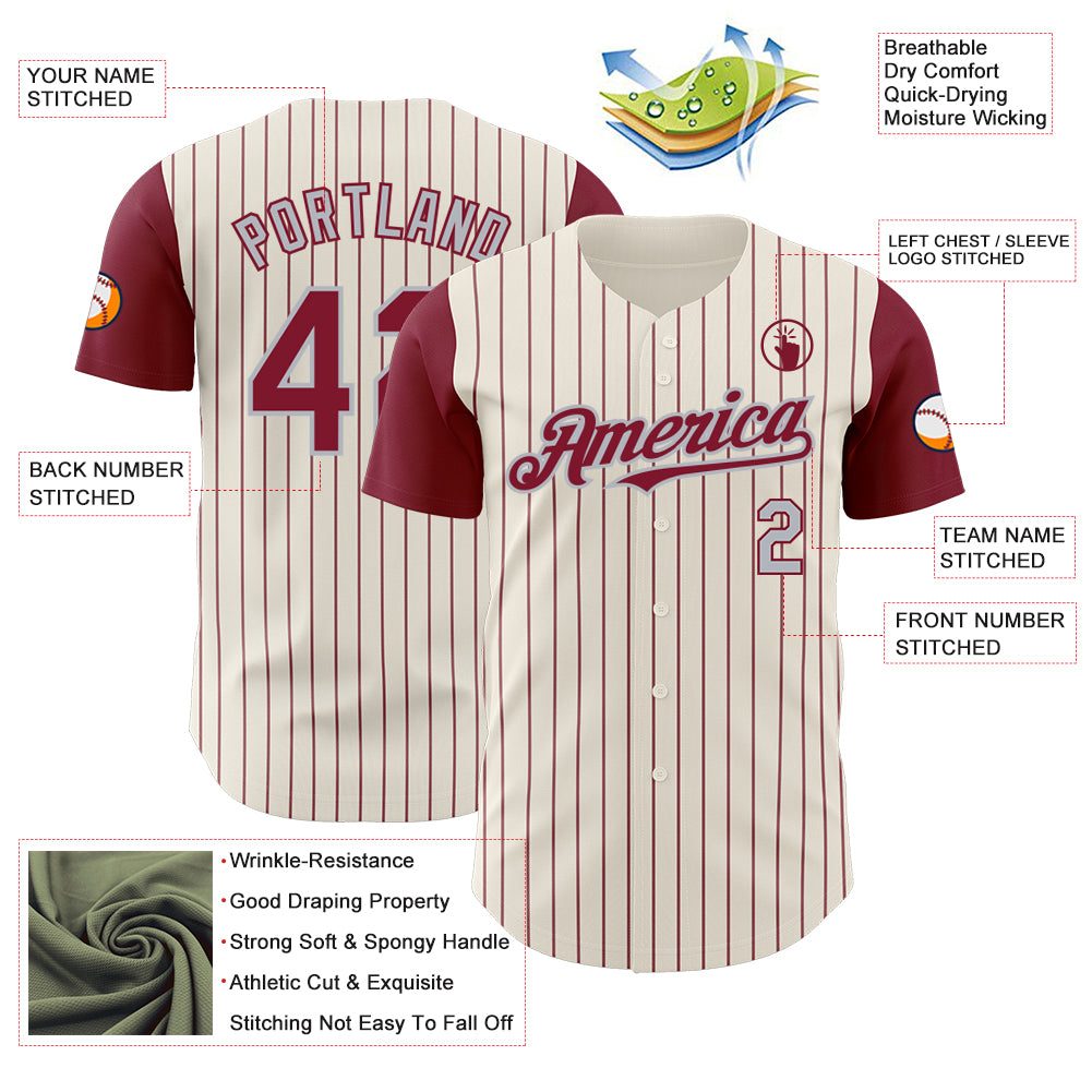 Custom Cream Crimson Pinstripe Gray Authentic Two Tone Baseball Jersey