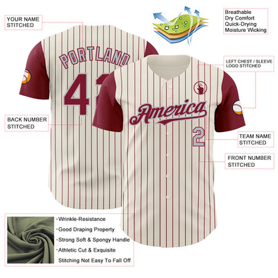 Custom Cream Crimson Pinstripe Gray Authentic Two Tone Baseball Jersey